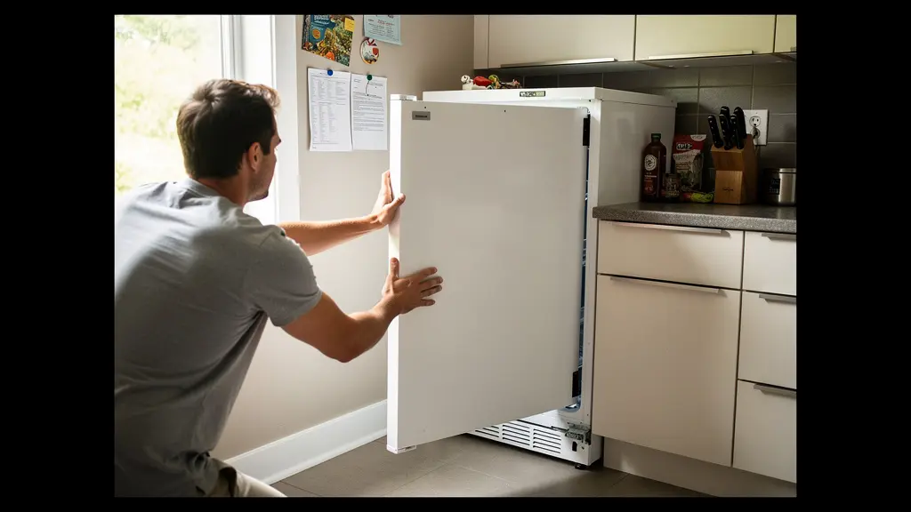 Personne tirant réfrigérateur pour inspecter présence cafards